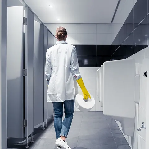 limpiando baño público